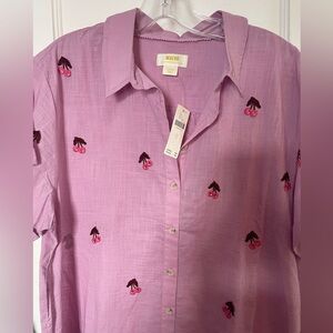 Maeve Lavender Cherry Embroidered Shirt